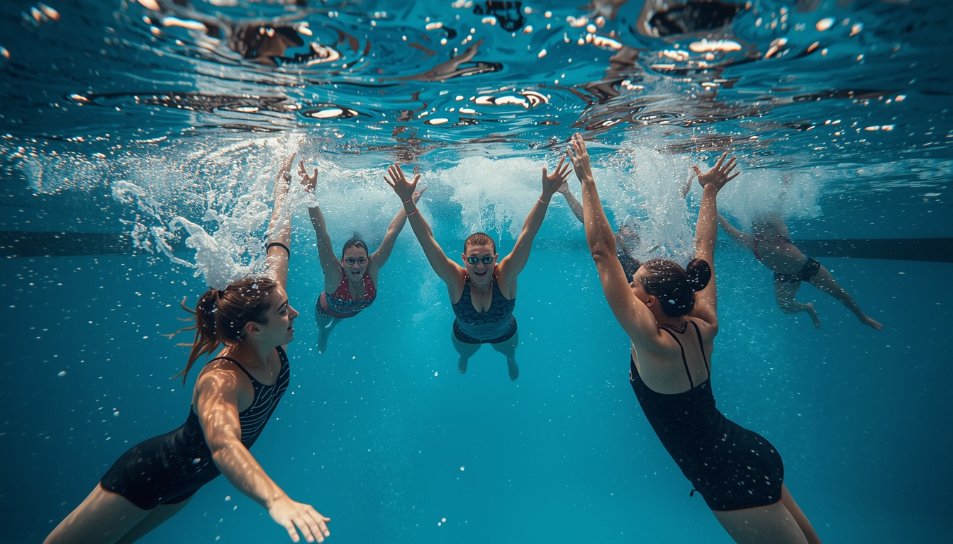 Gruppe som deltar i vanngymnastikk sammen